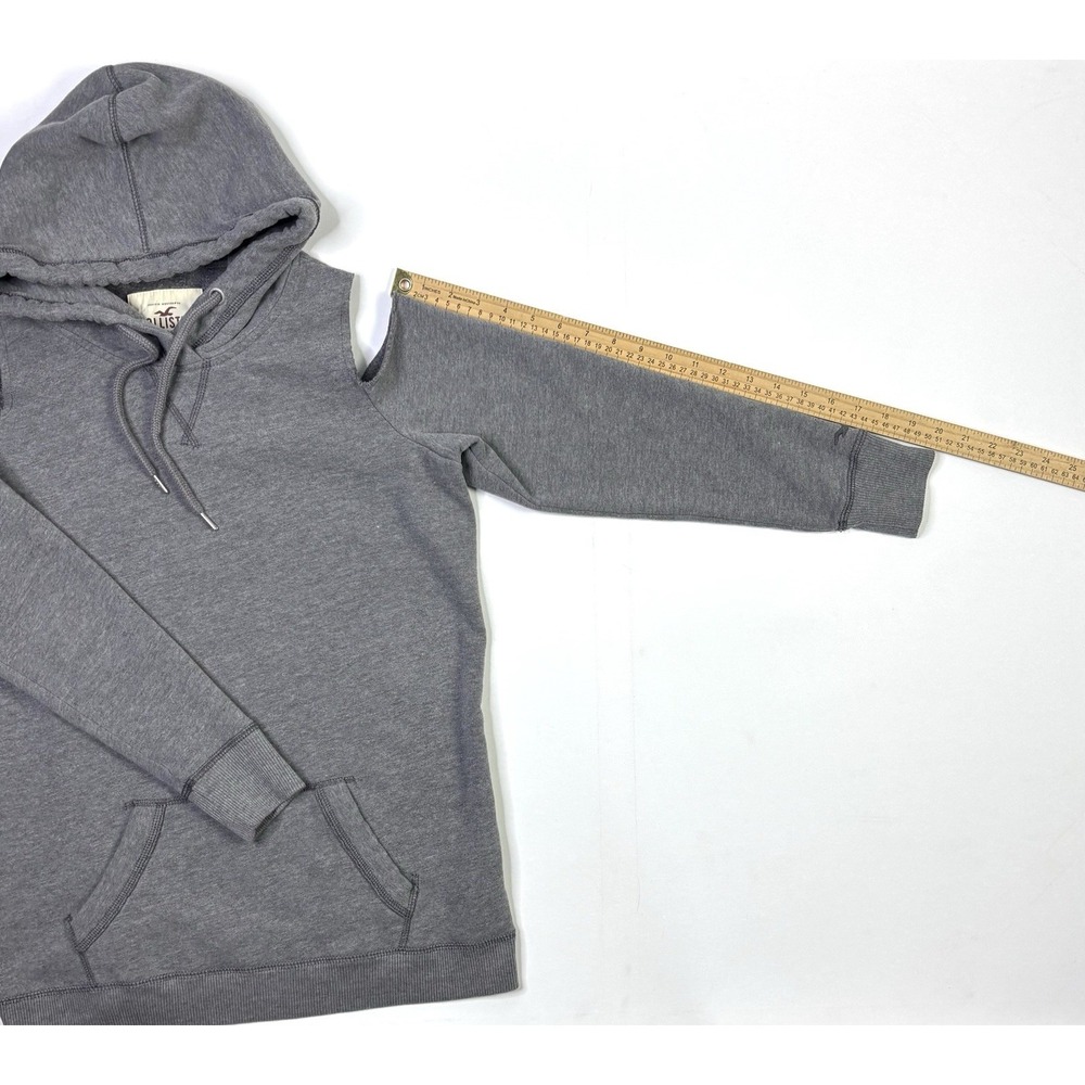 Hollister Hoodie Women's Medium Cut Out Shoulders Gray Sweatshirt Pullover - Picture 6 of 11
